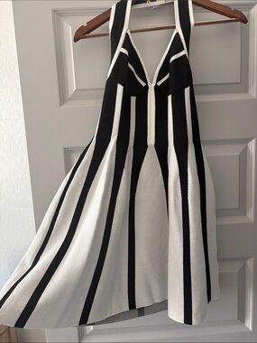 Balmain Black and White Fit and Flare Mini Dress